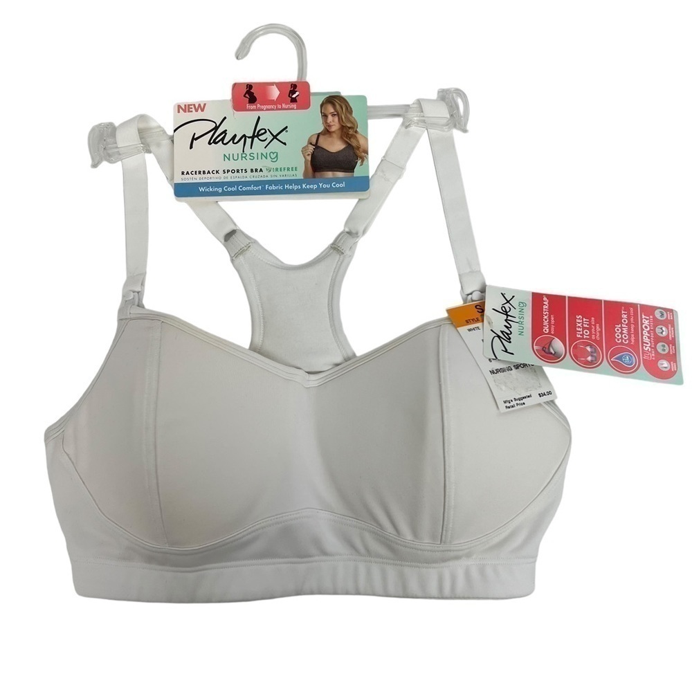 PLAYTEX Women’s Nursing Racerback Sports Bra Sz Small Color White Wire Free